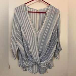Mahina Blue and White Striped Blouse